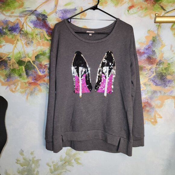 Juicy Couture Women's Grey Sweater With Sequin High Heels Design Size L - Picture 2 of 6